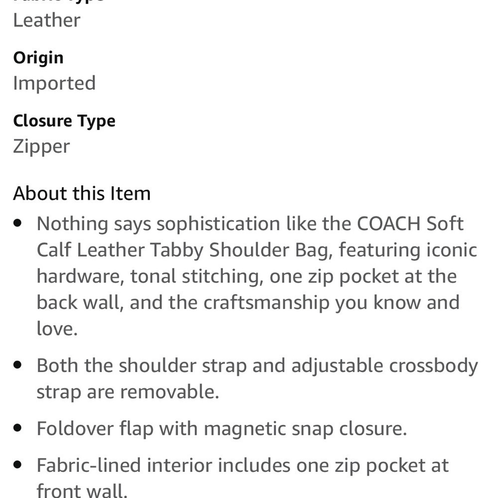 COACH Soft Calf Leather Tabby Shoulder Bag With Rhinestone Buckle Crossbody - Picture 2 of 14
